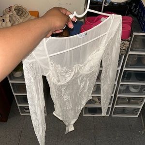 White Lingerie Long Sleeve Shirt (Body suit)
